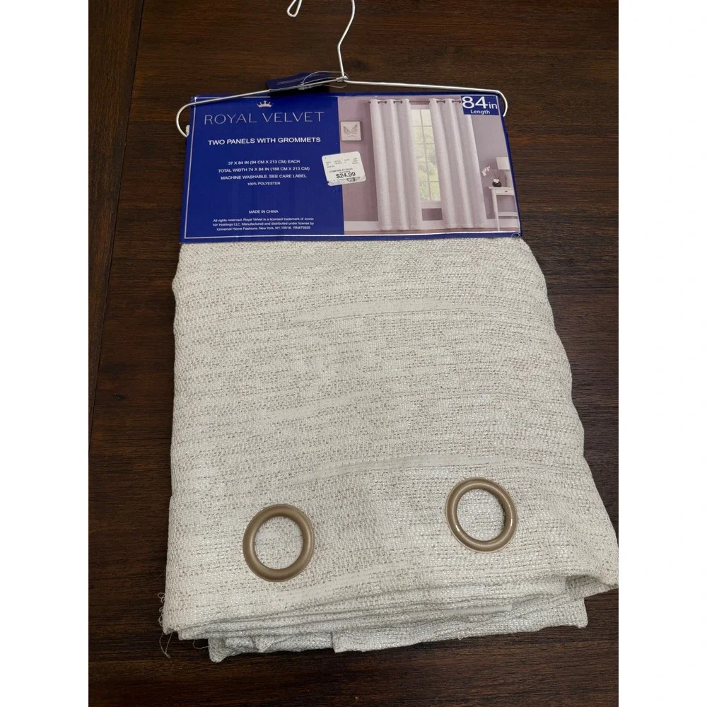 Royal Velvet 2 Pack Grommet Curtain Panels 37x84 Cream Textured Neutral NEW